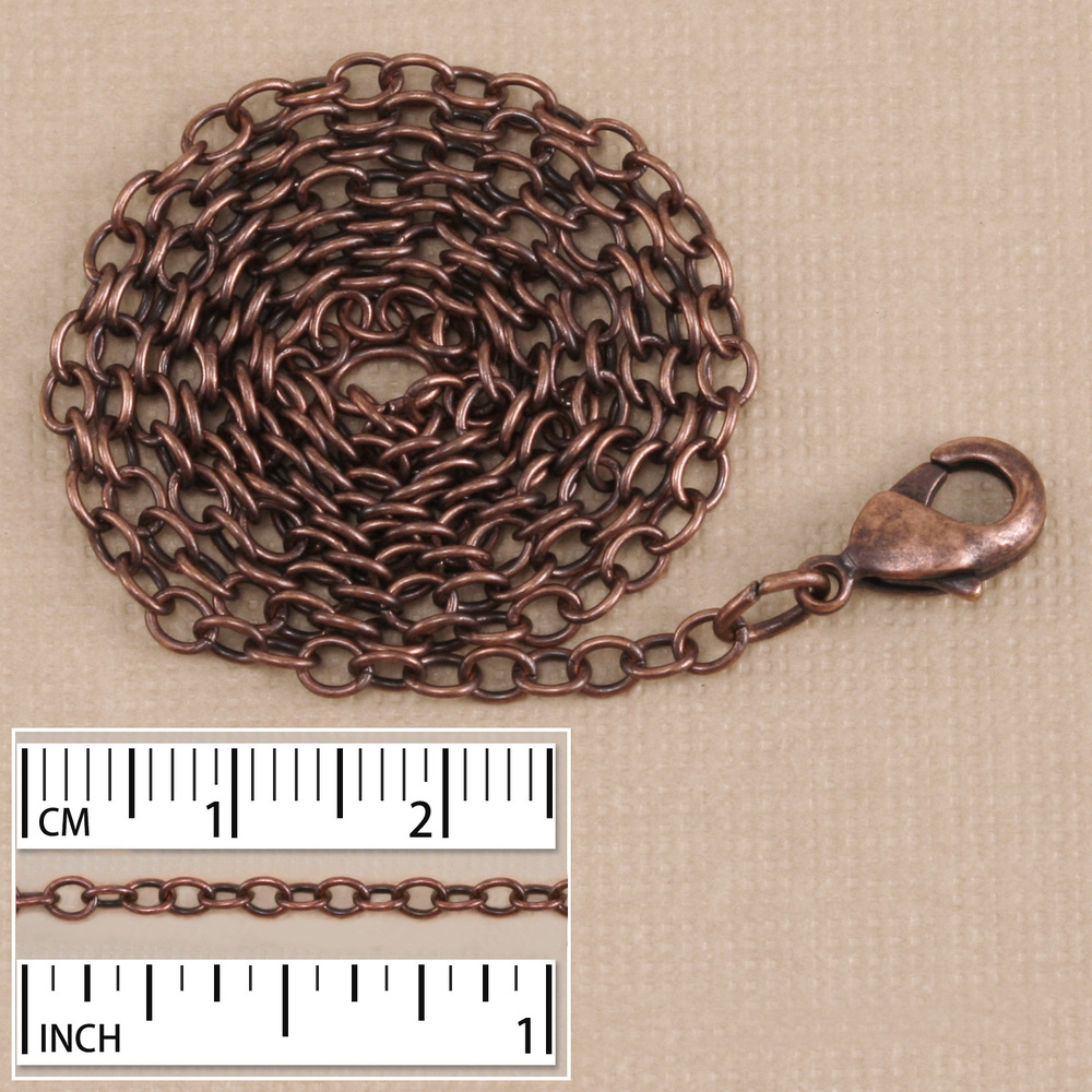 Chain & Clasps Antique Copper Finish, Small Round Cable Chain, 18"